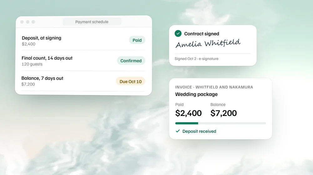A payment schedule from signing to the event, beside the signed contract and the deposit.
