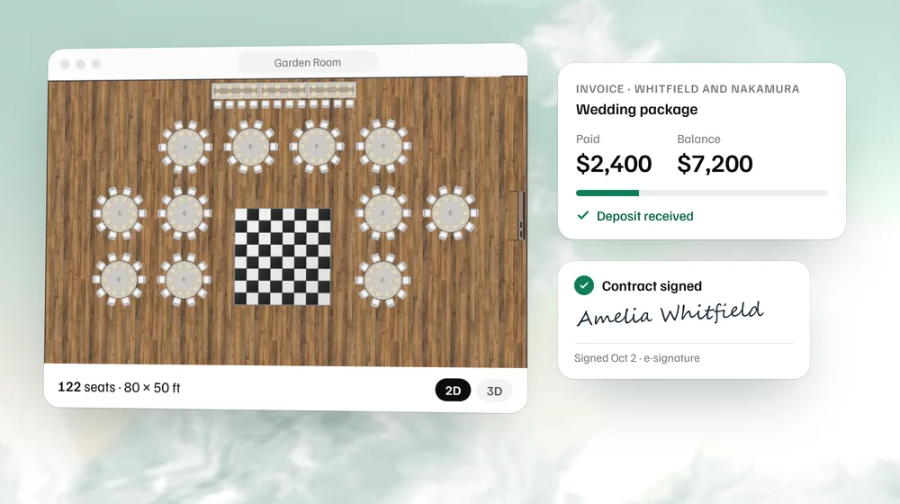 A floor plan, a paid deposit and a signed contract in MyVenueHQ.
