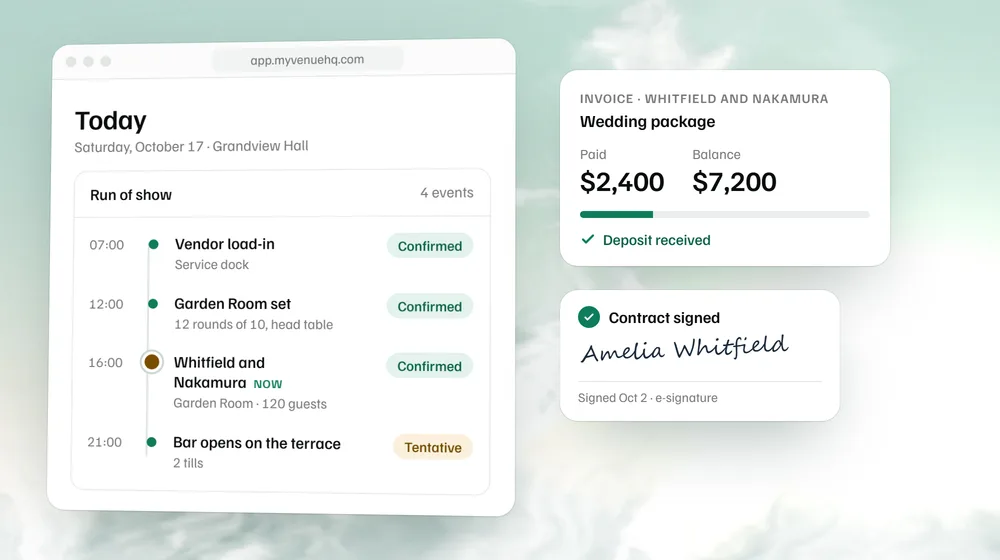The Today screen, a paid deposit and a signed contract.